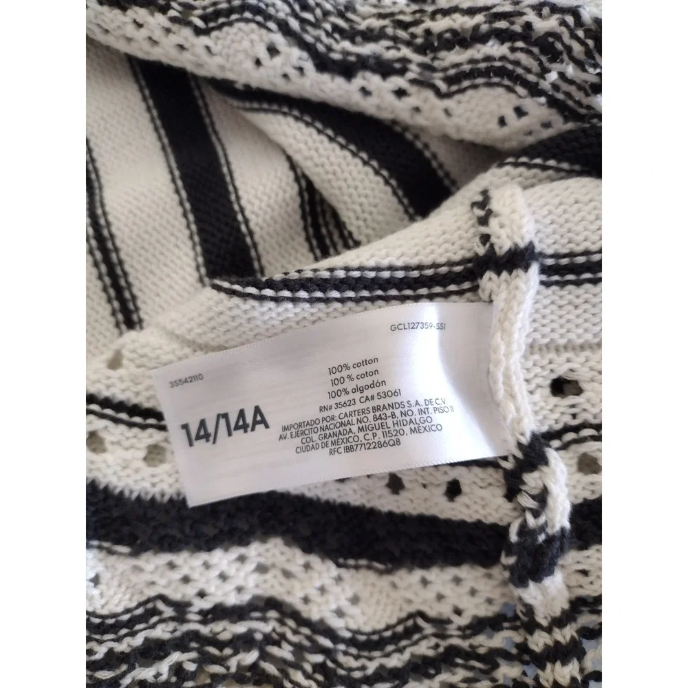 OshKosh Bgosh Girls 14 Black White Striped Cotton Knit Crochet Sweater Dress